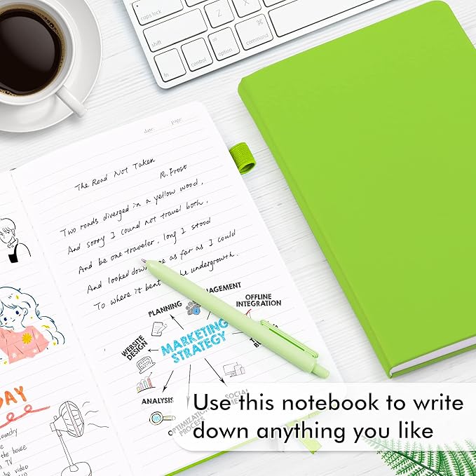 feela 5 Pack Notebooks Journals Bulk, Hardcover Notebook Classic Ruled Lined Journals with Pen Holder for Women Girls School Business Supplies, with 5 Black Pens, 120 GSM, 5.1”x8.3”, A5, Green-DeskLoop Office