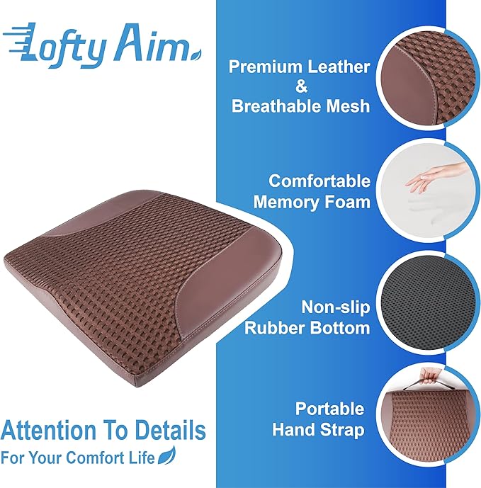Car Seat Cushion, Comfortable Memory Foam Seat Pillow for Driving, Sciatica-Back Pain Relief, Cushion for Car-Truck, Office, Wheelchair - Brown-DeskLoop Office