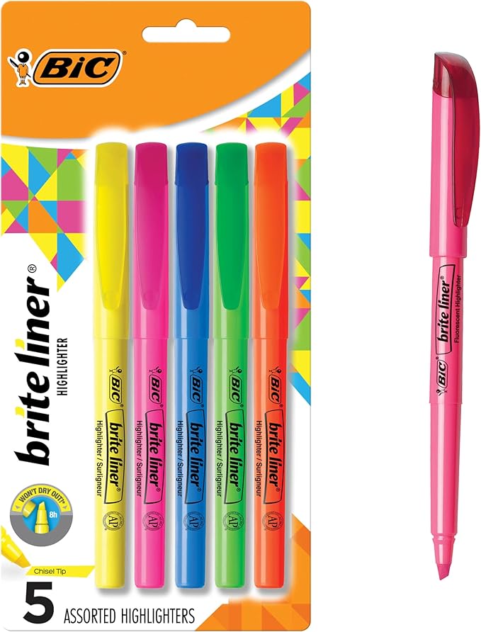 BIC Brite Liner Highlighters, Chisel Tip, School Supplies by BIC