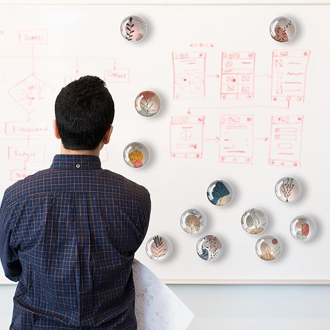 Art Line Flower Refrigerator Magnets 12Pcs Glass Strong Magnetic Refrigerator Magnet Fridge Sticker,Crystal Fridge Magnets Decoration for Crafts,Strong Fridge Magnets for Kitchen, School-DeskLoop Office