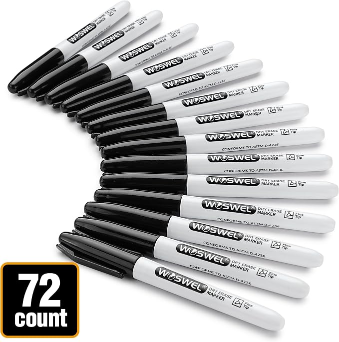 WOSWEL Dry Erase Markers Bulk, 72 Pack Black Fine Tip Whiteboard Markers - Image 4