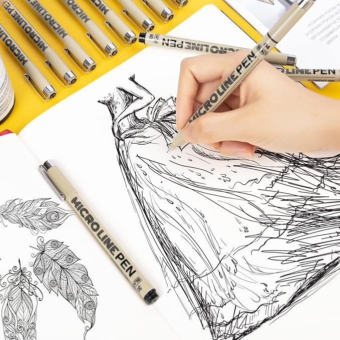 KERIFI Micro-Pen Fineliner Ink Pens, 12 Pack Black Micro Fine Point Drawing Pens Waterproof Archival Ink Multiliner Pens for Artist Illustration, Sketching, Technical Drawing, Zentangle, Scrapbooking-DeskLoop Office
