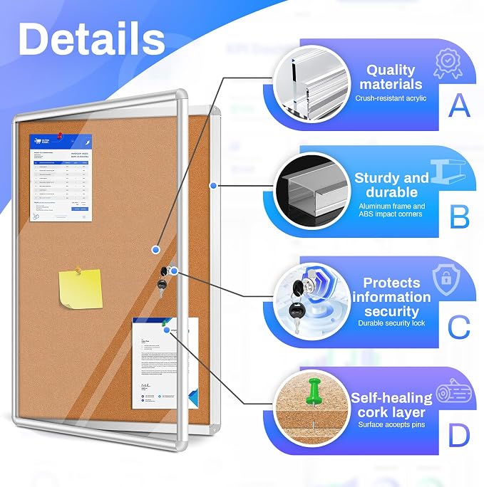 Magula 38"x28" Enclosed Bulletin Board Tamper-Proof Dispaly Case, Aluminium - Image 4