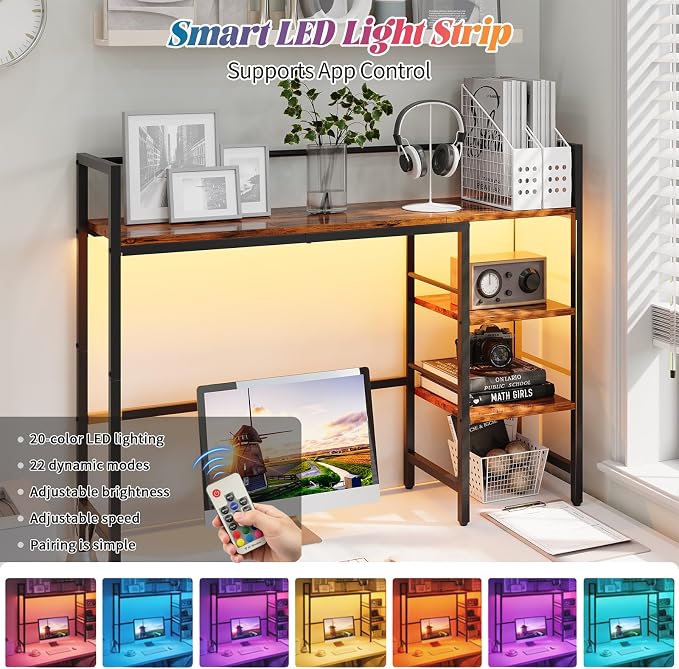 HavenlyYouth Desk Shelf with LED Light Strip, 3-Tier Storage Desktop Organizer - Image 5