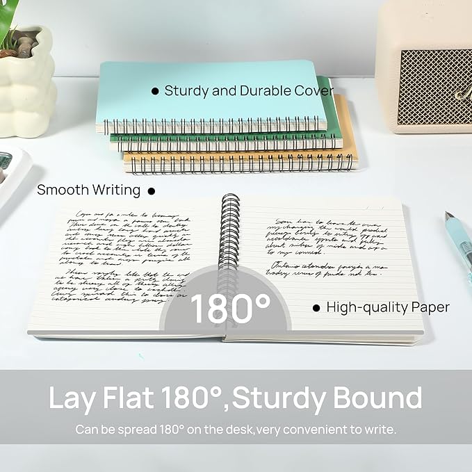 miikoul 24 Pack A5 Spiral Lined Notebooks, 8.3" X 5.5", 60 Sheets/120 Pages Wide Ruled Notebook Spiral Journals Bulk Paper Cover Notepad 12 Colors for Students Taking Class Notes Home Office Gift-DeskLoop Office