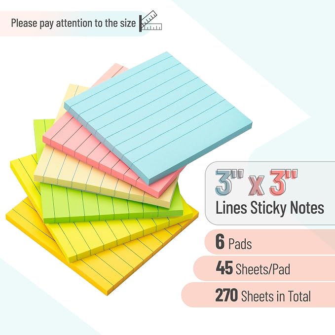 Mr. Pen- Lined Sticky Notes, 6 Pads, 45 Sheets/Pad, Pastel Color | Sticky Notes - Image 2