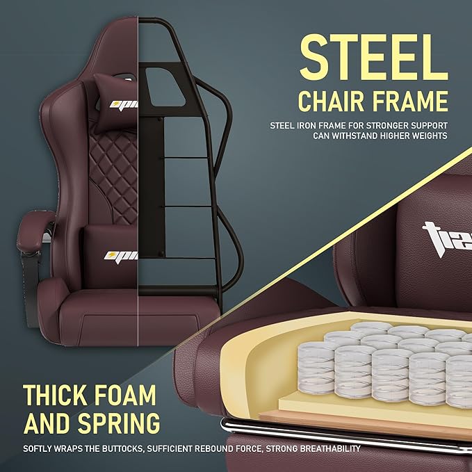 Gaming Chair,Ergonomic Computer Chairs for Adults with Footrest, PU Leather Office Chair with Adjustable Lumbar Support & Pocket Spring Cushion - Heavy Duty 400lb Capacity Gamer Chair (Brown)-DeskLoop Office