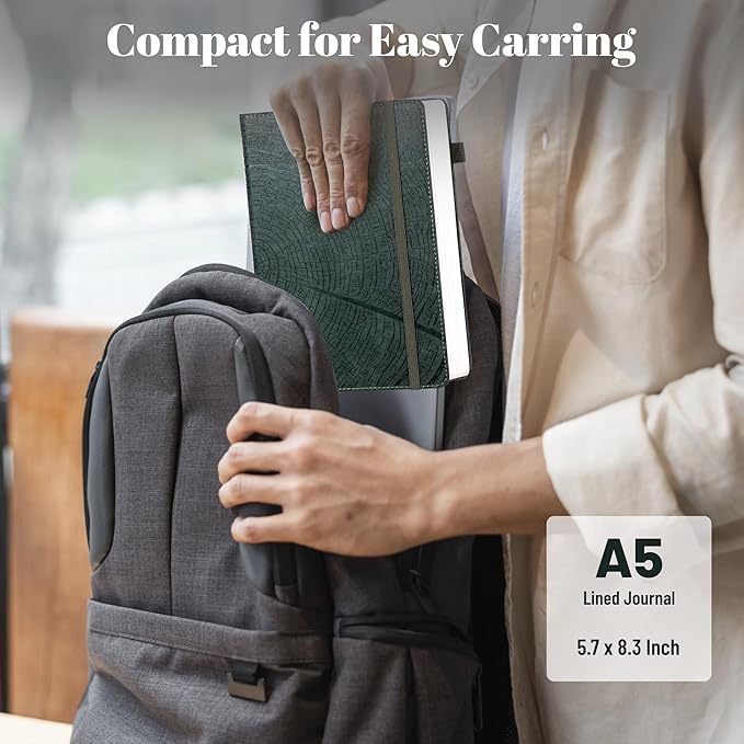 CAGIE Lined Journal for Women & Men, Tree Growth Ring Leather Bound Journal Notebook, 256 Pages 100 GSM Journals for Writing, A5 Hardcover Journaling Notebooks for Work, Note Taking-DeskLoop Office