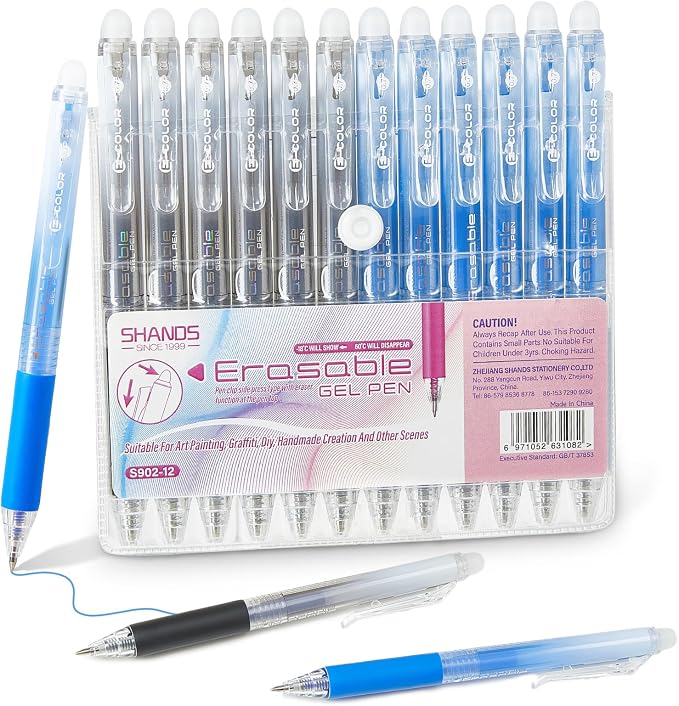 12Pcs Retractable Erasable Gel Pens Clicker, Fine Point 0.7mm Smooth Writing by Unknown