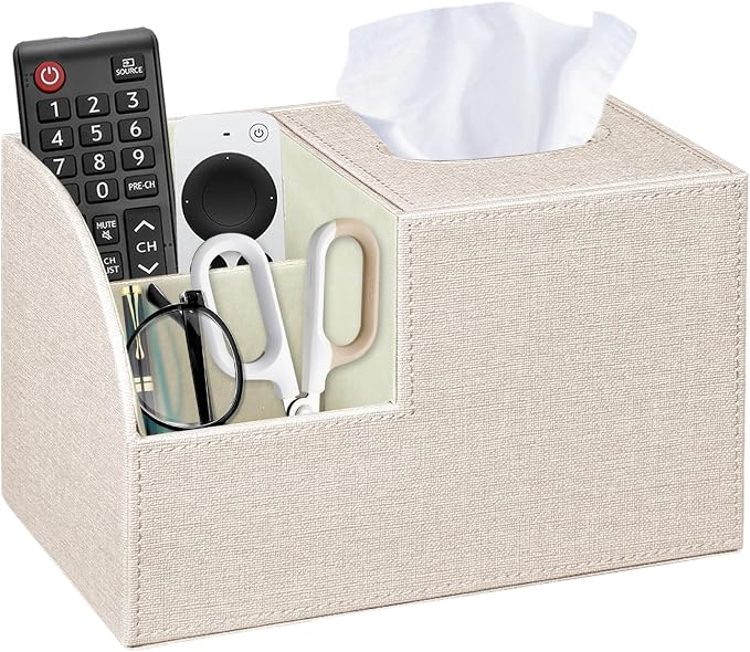 Square Tissue Box Cover with Storage, PU Leather Cube Tissue Box Holder by Thelittlebeautyoflife