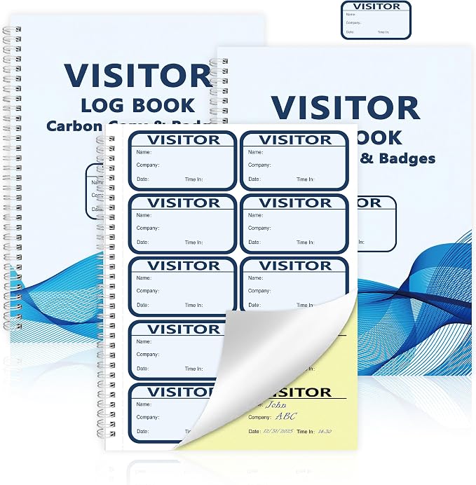 3 Pack Visitor Badges with Carbon Copy Visitor Stickers Letter Size Visitor Log by Unknown
