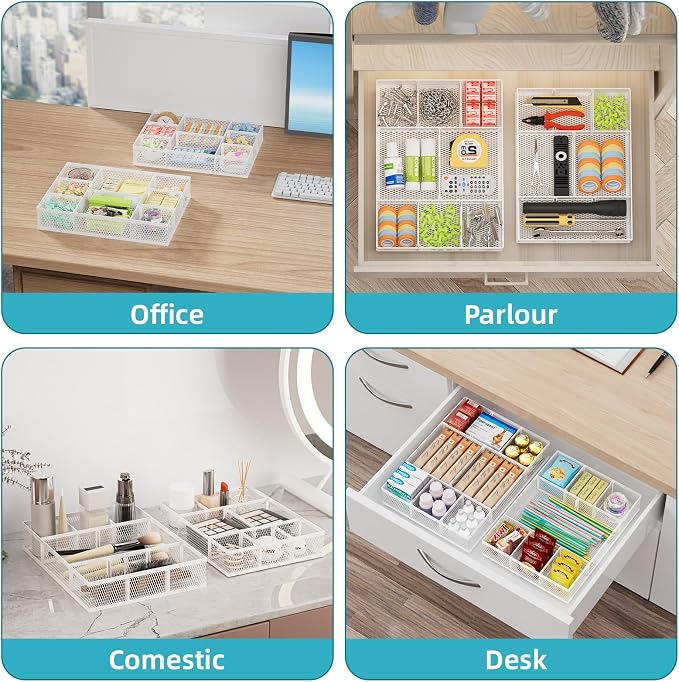 Marbrasse 2 Pack Desk Drawer Organizer, Mesh Drawer Organizer Tray - Image 3