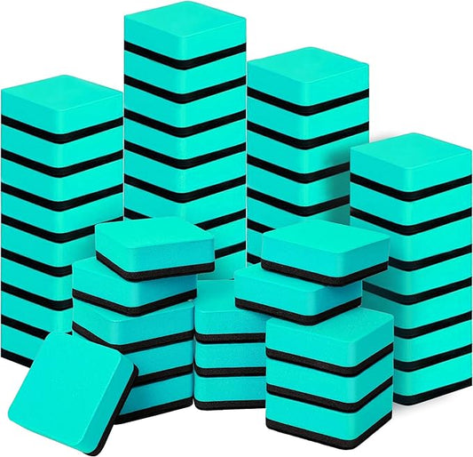 Dry Erase Erasers, 48 Pack Magnetic Whiteboard & Chalkboard Cleansers, Small Magnetic Erasers (Green)