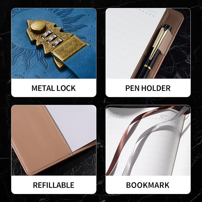 ZXHQ Lockable Diary for Women & Men, Secret Diary for Girls, Refillable Leather - Image 5