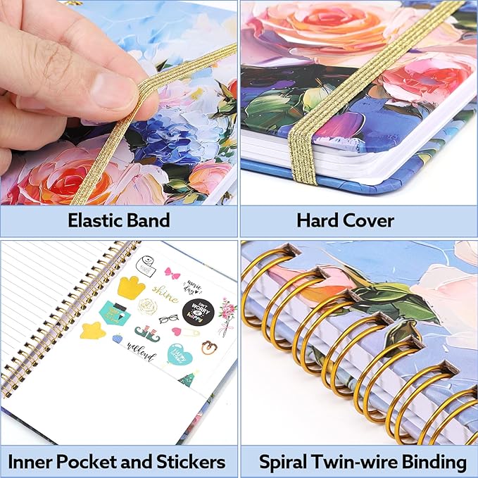 Lined Spiral Notebook, 140 Pages College Ruled Journal for Women A5 Journaling Notebooks for Work & Note Taking Perfect for Men Women Office Home School, 5.9" x 8.3"-Pink Flower-DeskLoop Office