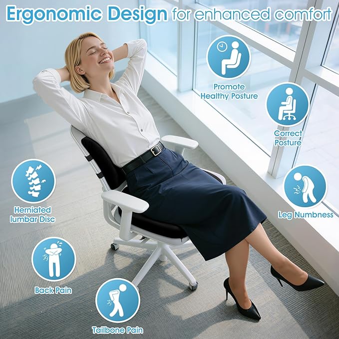 CushZone Ergonomic Seat Cushion & Lumbar Support Pillow - Image 2