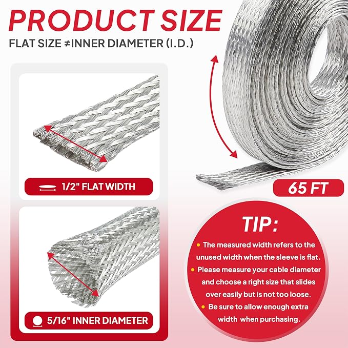 Tinned Copper Braid Wire Shielding Ground Strap Metal Cable Sleeve Expandable - Image 2