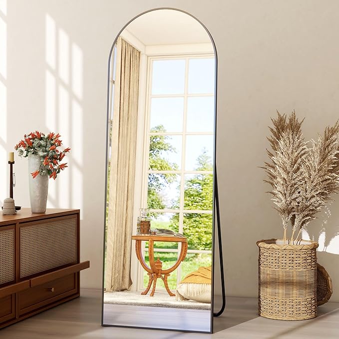 21" x 64"Arched Full Length Mirror - Wall Mounted Floor Mirror- Aluminum Alloy Frame Full Body Mirror for Bathroom Living Room Bedroom and Entryway Black-DeskLoop Office