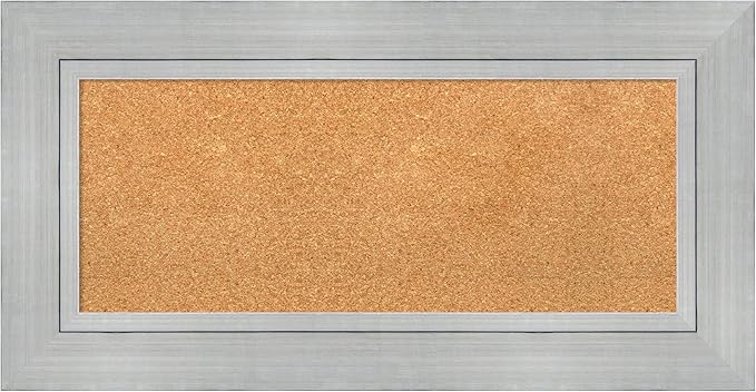 Amanti Art Natural Cork Board for Wall, 19x37 Vision Board with Silver Wood Frame, Medium Corkboard Office Decor for Home Organization, Casual Corkboard Pinboard to Display Items for Home-DeskLoop Office