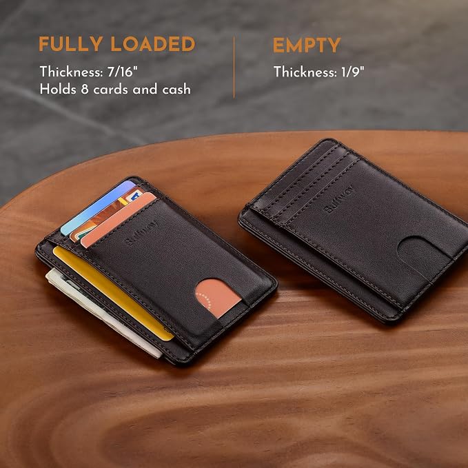 Buffway Slim Minimalist Front Pocket RFID Blocking Leather Wallets - Image 5