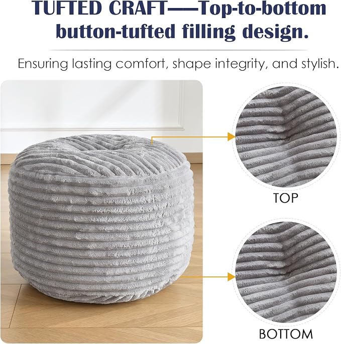 SHOUREN Stuffed Round Ottoman, Corduroy Pouf Ottoman Foot Rest - Image 4
