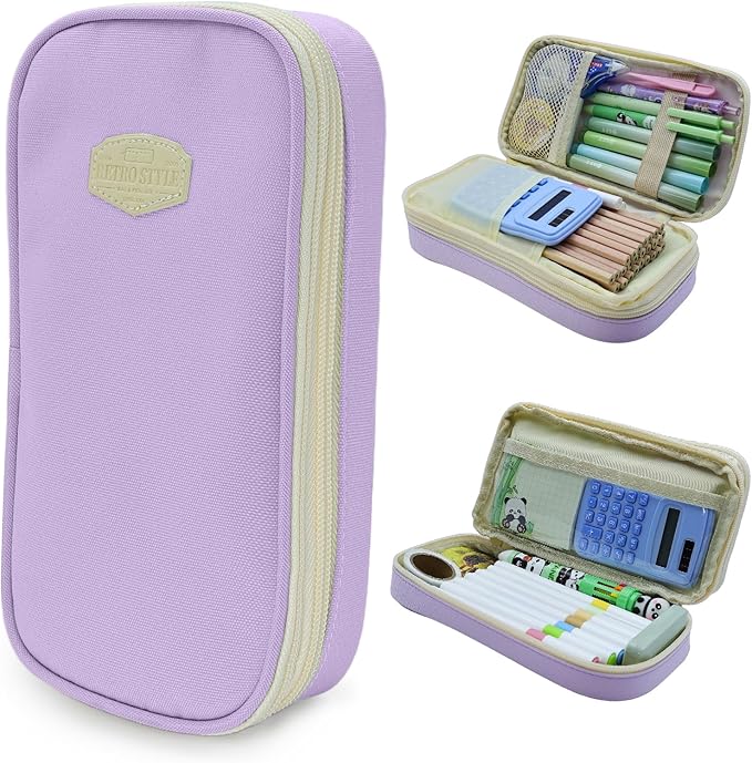 Large Capacity Pencil Case - Durable Zipper Aesthetic Pen Pouch, Big Storage Organizer for School, Office & Travel - Waterproof & Multi-Use (Purple)-DeskLoop Office