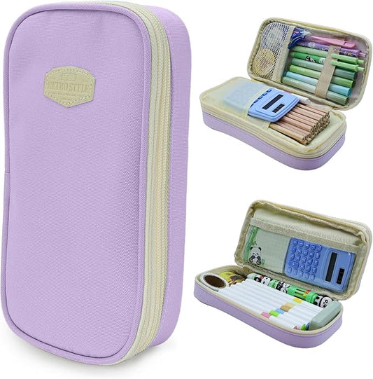 Large Capacity Pencil Case - Durable Zipper Aesthetic Pen Pouch, Big Storage Organizer for School, Office & Travel - Waterproof & Multi-Use (Purple)-DeskLoop Office