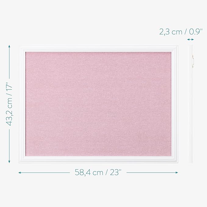Navaris Framed Linen Bulletin Board - 17 x 23 inches Fabric Jewelry Organizer Pinboard for Wall Memory Memo Pin Board - Pink Linen with White Frame-DeskLoop Office