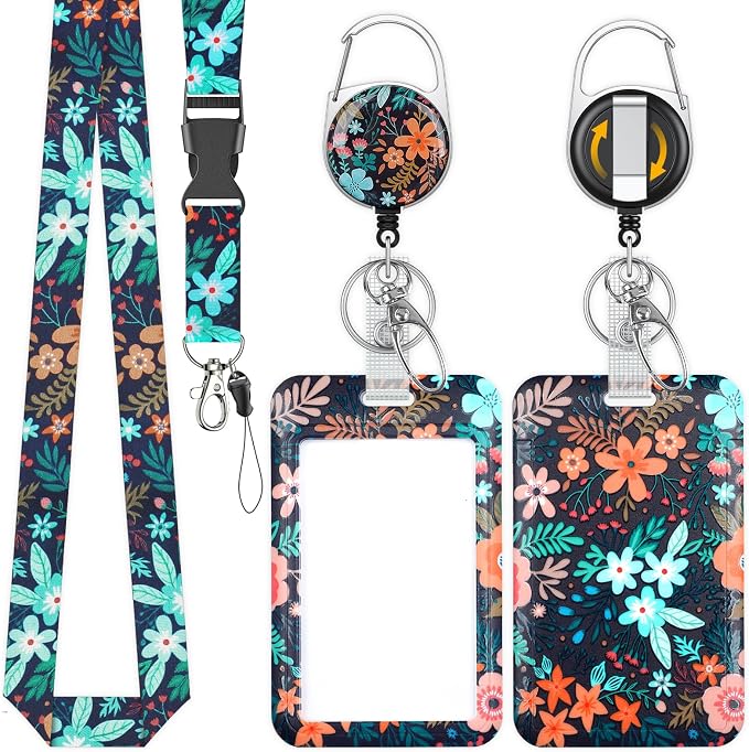 Uniclife Fashionable Sliding Badge Holder, Flower Pattern Plastic Card Holder by UnicLife