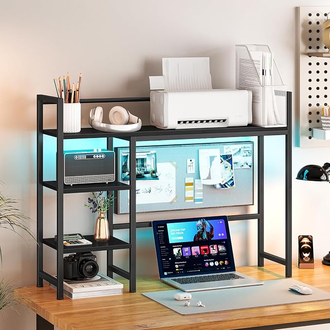 Snughome Desk Shelf with LED Strip, 38.6" Desktop Organizer Shelf, Desk Hutch - Image 7