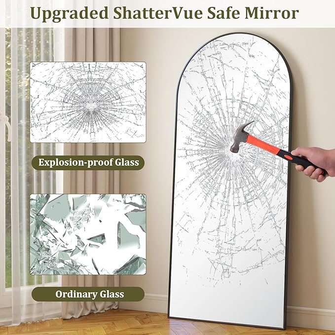 HARRITPURE 65"x24" Arched Full Length Mirror Free Standing & Wall-Mounted Full-Length Mirror with Stand Modern Black Mirror for Living Room Bedroom Cloakroom Aluminum Frame-DeskLoop Office
