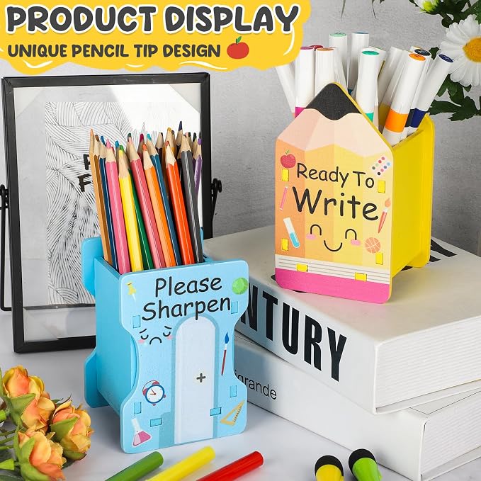 COCHIE 2 Pcs Pencil Shaped Pencil Holder Sharp and Dull Pencil Holder Wooden - Image 4