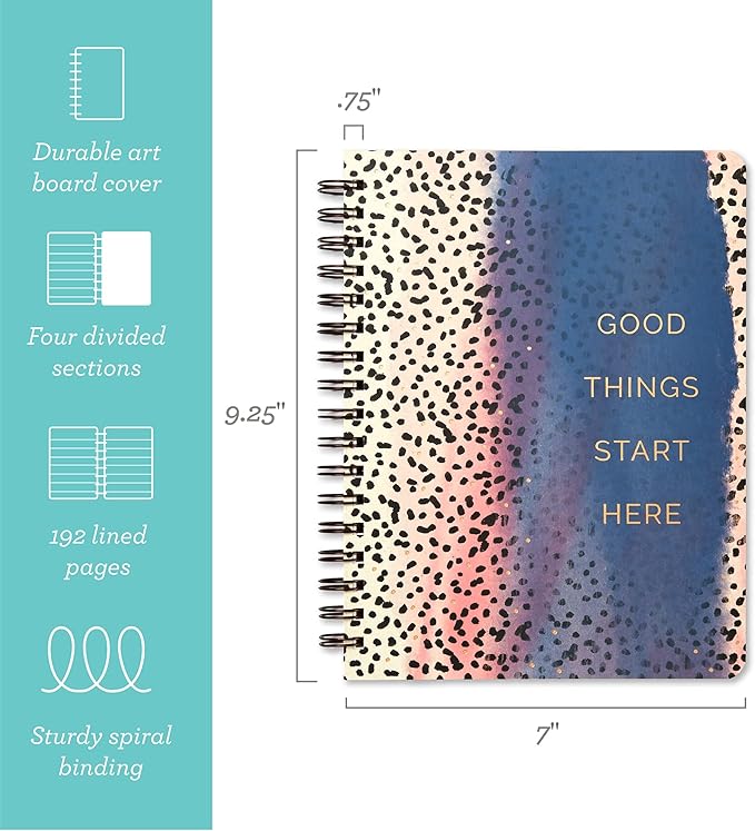 Compendium Spiral Notebook - Good Things Start Here — A Designer Spiral Notebook with 192 Lined Pages, College Ruled, 7.0”W x 9.25”H-DeskLoop Office