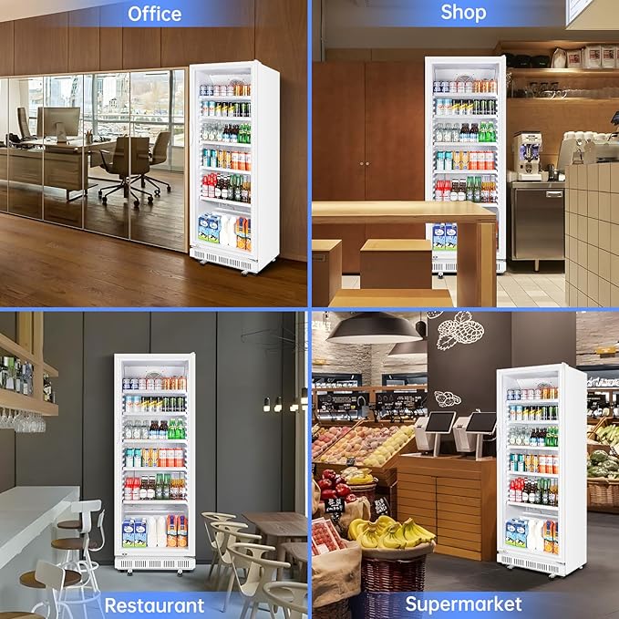 Commercial Beverage Refrigerator, 24.5 Inch 15 Cu. Ft. Drink Fridge, Display Refrigerator with Glass Door, Commercial Display Fridge with 5 Adjustable Shelves, for Shops, Restaurants, Bars-DeskLoop Office
