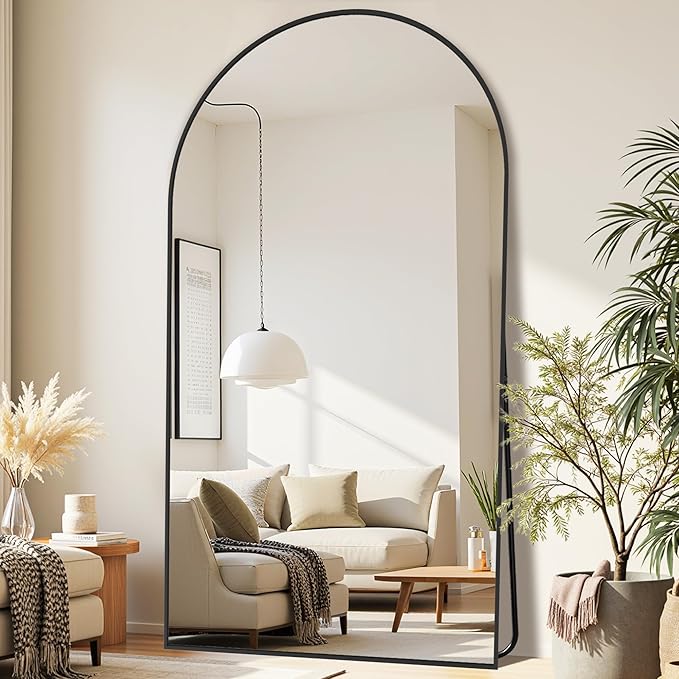 Full-Length Floor Mirror with Stand, 81"x41" Arched Style Full Body Standing Mirror for Bedroom, Living Room, Gym, Dorm - Shatter-Resistant & Easy Assembly, Black-DeskLoop Office