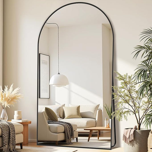 Full-Length Floor Mirror with Stand, 81"x41" Arched Style Full Body Standing Mirror for Bedroom, Living Room, Gym, Dorm - Shatter-Resistant & Easy Assembly, Black-DeskLoop Office
