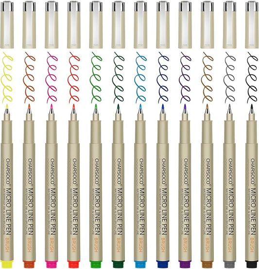 Arts Sign Brush Pen, Felt Tip Water Based Ink with 12 Colors, for Journaling, Lettering, Calligraphy, Technical Drawing and Scrapbooking-DeskLoop Office