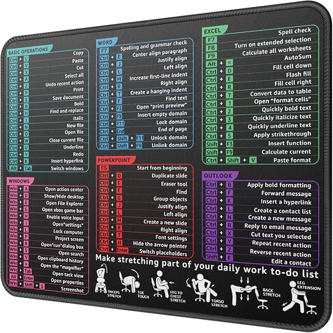 MROCO Essential Office & Gaming Mouse Pad, 8.5 x 11 Inch, Shortcuts | Anti-Fray by MROCO