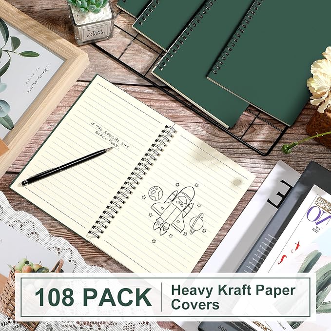Yahenda 108 Pcs Spiral Notebook Bulk A5 Journal Lined 8.3'' x 5.5'' Writing Composition Paper Small Notepad Subject Notebook for Students Office Business Back to School Supplies (Deep Green)-DeskLoop Office