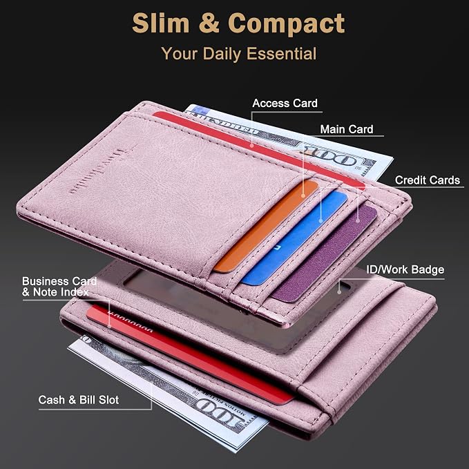 Travelambo Slim Wallet Front Pocket Minimalist Leather RFID Blocking Medium Size - Image 3