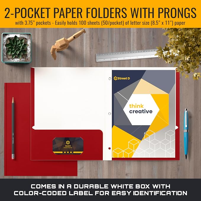 Better Office Products Plastic Folders, 50 Pack Red Paper Folders - Image 2