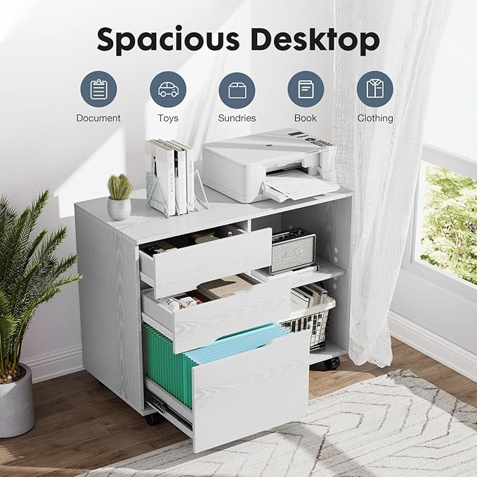 DUMOS File Cabinet with 3 Drawers, Wood Under Desk Storage Printer Stand | - Image 4