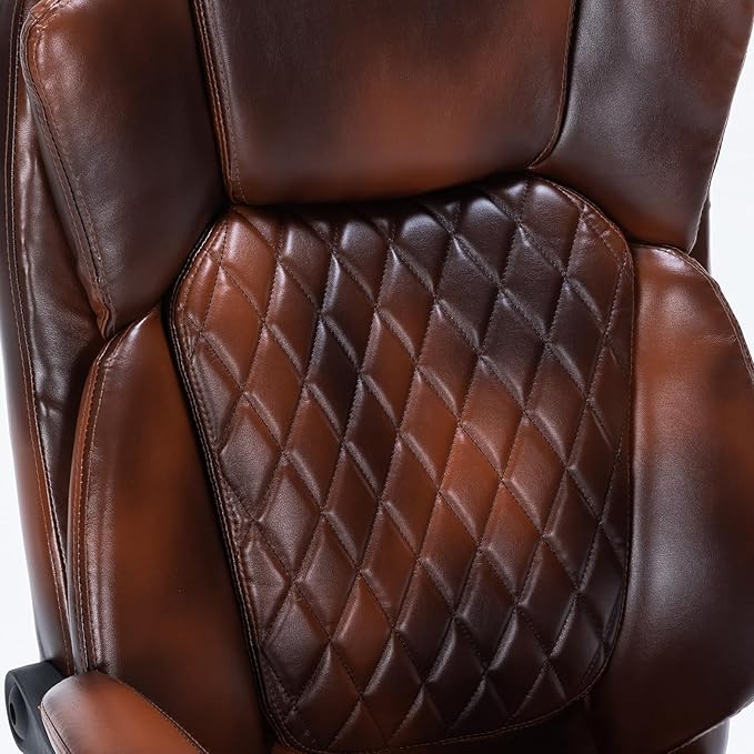 Ergonomic Office Chair with Foot Rest, Executive Chair with Footrest PU Leather Computer Chair, Big and Tall Chair Reclining Desk Chair, Thick Padded Coil Spring Seat, 400 lbs Capacity (Brown)-DeskLoop Office