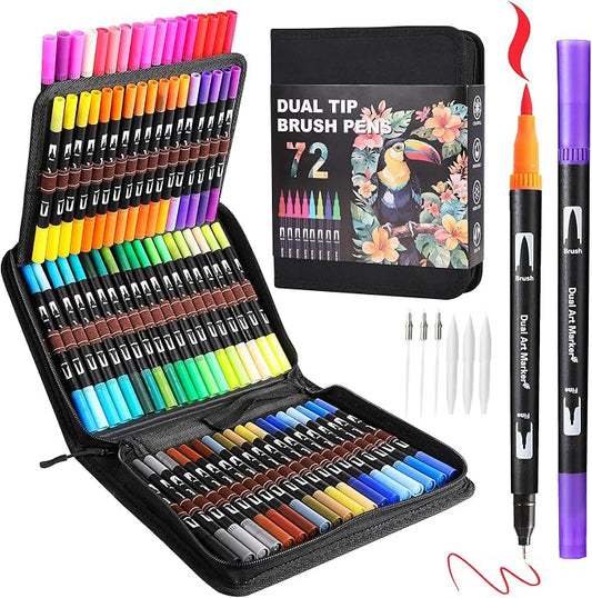 TOSHARE 72 Colors Brush & Fine Dual Tip Watercolor Markers by TOSHARE