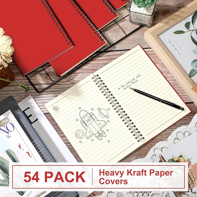 Yahenda 54 Pcs Spiral Notebook Bulk A5 Journal Lined 8.3'' x 5.5'' Writing Composition Paper Small Notepad Subject Notebook for Students Office Business Back to School Supplies (Red)-DeskLoop Office