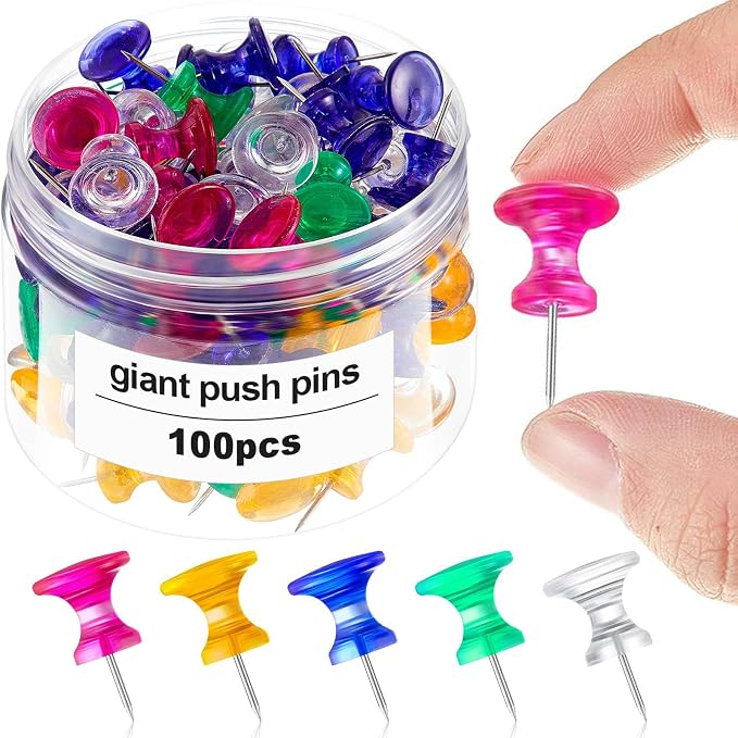 Outus 100 Pcs Giant Push Pins Large Thumb Tacks Plastic Heads 1 Inch Jumbo Push by Outus