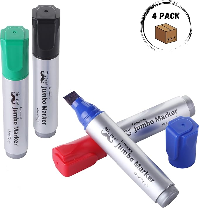 Mr. Pen- Jumbo Permanent Markers, 4 Pack, Chisel Tip | Wide Tip, Thick - Image 2
