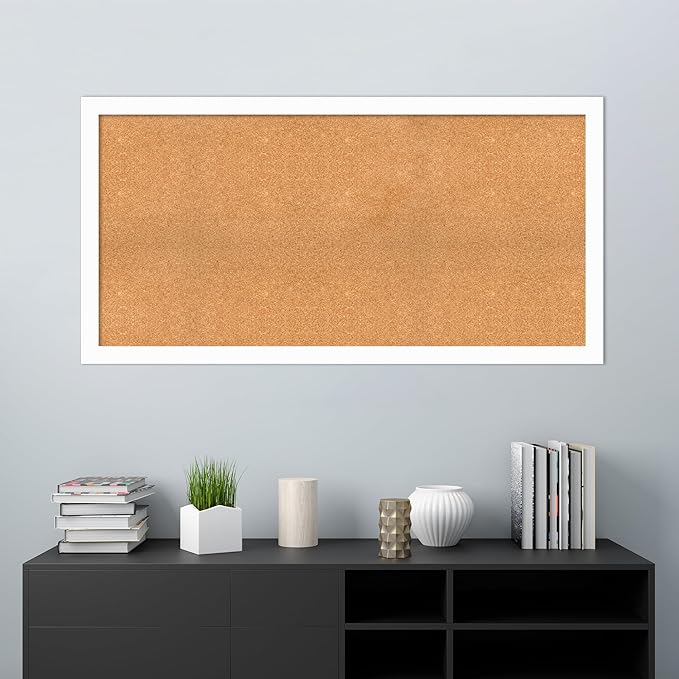 Amanti Art Natural Cork Board for Wall, 29x57 Vision Board with White Frame, Oversize Corkboard Office Decor for Home Organization, Casual Corkboard Pinboard to Display Items for Home Organization in-DeskLoop Office