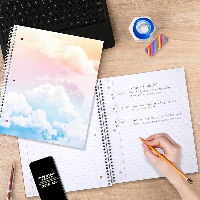 Five Star Spiral Notebook + Study App, 1 Subject, Wide Ruled Paper, 80 Sheets - Image 3