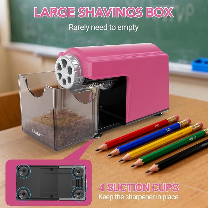 AFMAT Electric Pencil Sharpener Heavy Duty, 6 Holes, Cordless & Rechargeable - Image 5